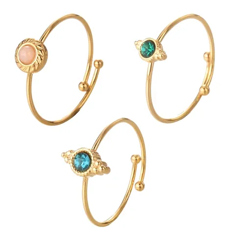 Verstelbare Open Ringen Voor Dames Roestvrij Staal 14K Verguld Natuursteen Gehamerd Geometrische Mode-Sieraden