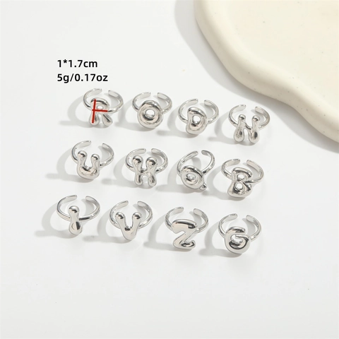 Minimalistische Kupfer Buchstaben Offen Verstellbarer Ring Für Damen Vintage Kräftiges Alphabet Blase Stil Finger Schmuck