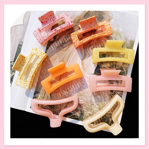 Large Acrylic Hair Claw Clip Geometric Square Matte Splatter Paint Pattern Hollow Minimalist Headwear For Women