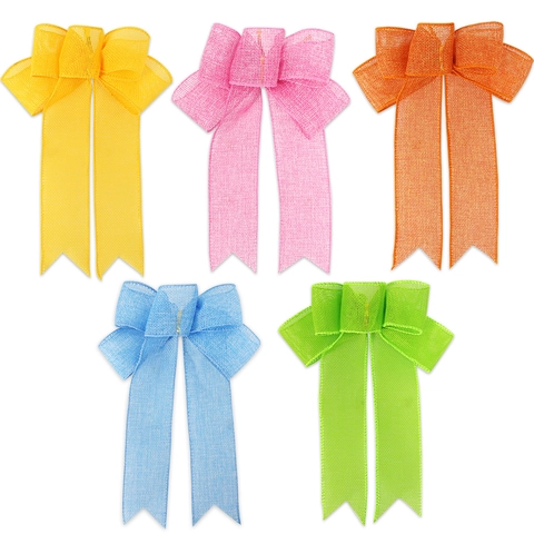 Décorations de Nœuds en Imitation Jute de Pâques Nœuds en Maille de Polyester Colorés pour Fête de Vacances Décoration de Maison DIY