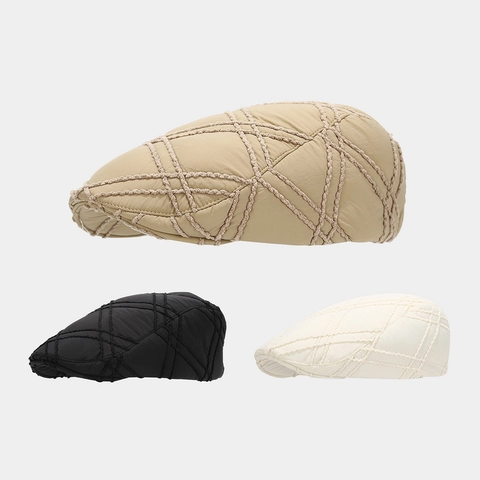 Gorra Plana Acolchada Cálida Resistente Al Viento Boina Acolchada Moda Patrón De Rejilla Retro Para Hombres Mujeres