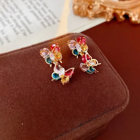 Schmetterling Ohrhänger Bunte Zirkonia Kupfer Vintage Schmuck Für Damen Silver Earring Post