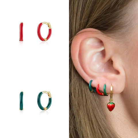 Bunte Emaille Creolen Für Damen Mit 925 Sterling Silber Ohrringstecker Vergoldet Klein Rund Geometrisch Schmuck
