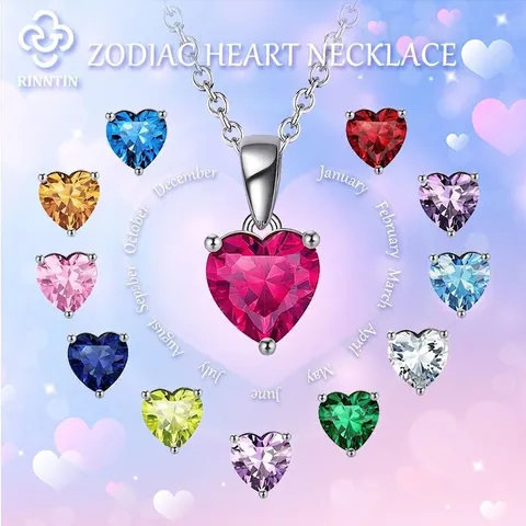 925 Sterling Silber Herz Geburtsstein Halskette Für Damen Sternzeichen Herzform Zirkonia Anhänger Romantischer Geburtstag