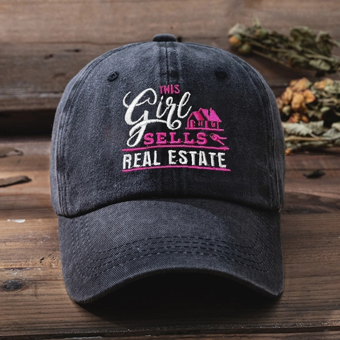 Washed Cotton Baseball Cap Embroidered This Girl Sells Real Estate Slogan Retro Vintage Sun Protection Hat