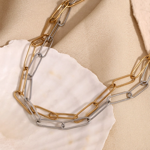 Paperclip Chain Necklace 18K Gold Plated Stainless Steel Minimalist Geometric Trendy Jewelry For Women