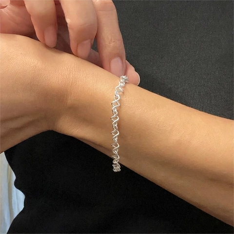 Twisted Wire Chain Bracelet 925 Sterling Silver Geometric Minimalist Elegant Jewelry Women Fashion Accessory