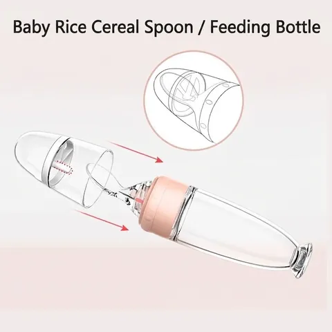 Baby Feeding Squeeze Spoon Bottle Silicone Soft Rice Cereal Paste Feeder With Suction Base For Infant Toddler Training