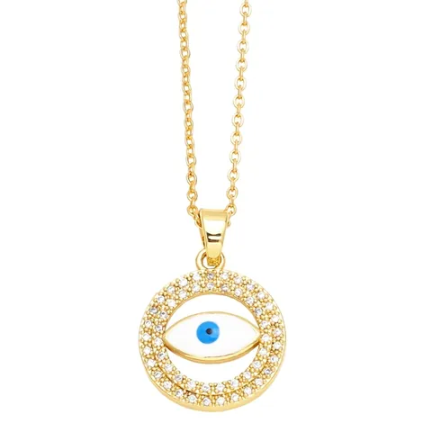 Evil Eye Pendant Necklace 18K Gold Plated Copper Micro Pave Zircon Turkish Blue Eye Retro Boho Jewelry For Women