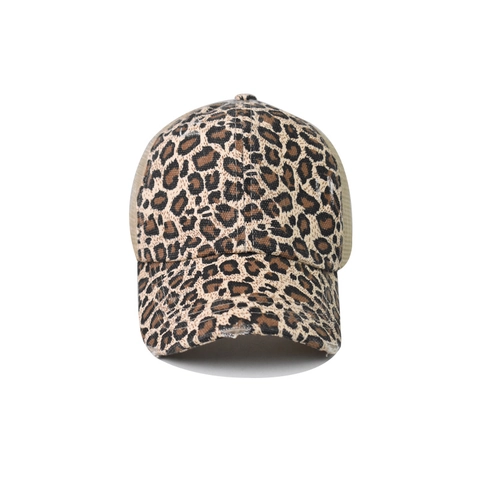 Casquette De Baseball Queue De Cheval Femmes Imprimé Léopard Filet Trucker Coton Polyester Protection Solaire