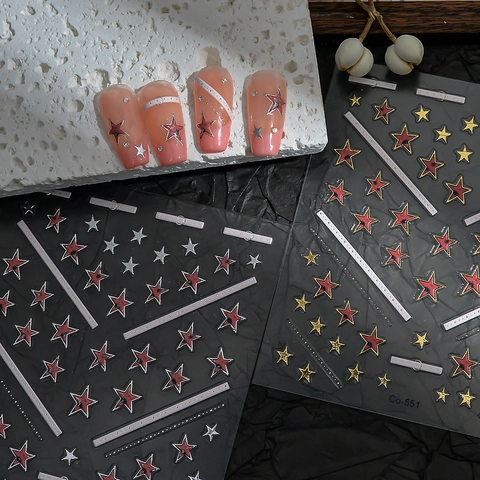 Ster Nagelstickers 3D Metaal Goud Zilver Reliëf Waterdicht Zelfklevend Decoratie Voor Vrouwen DIY