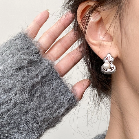 Pendientes Calabaza Dorados Con Perla Artificial Imitación Circonita Y Poste Plata Estilo Chino Hueco Mujer