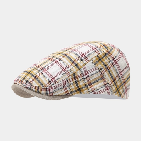 Vintage Britse Stijl Geruite Platte Pet Verstelbare Polyester Baret Voor Heren Dames Casual Outdoor Hoed