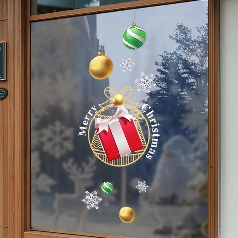 Pegatinas De Ventana Navidad Estáticas PVC Doble Cara Merry Christmas Copos De Nieve Decoración Cristal Puerta