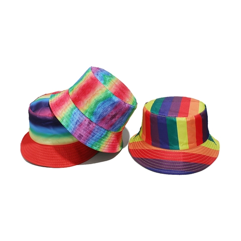 Rainbow Striped Bucket Hat Polyester Sun Protection Summer Outdoor Beach Party Colorful Tie Dye Fisherman Sun Cap For Men Women