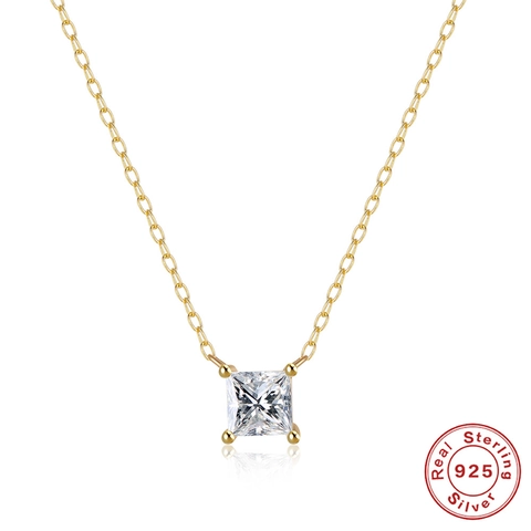 925 Sterling Silver Square Marquise Zirconia Pendant Necklace For Women French Elegant Clavicle Chain Fashion Jewelry