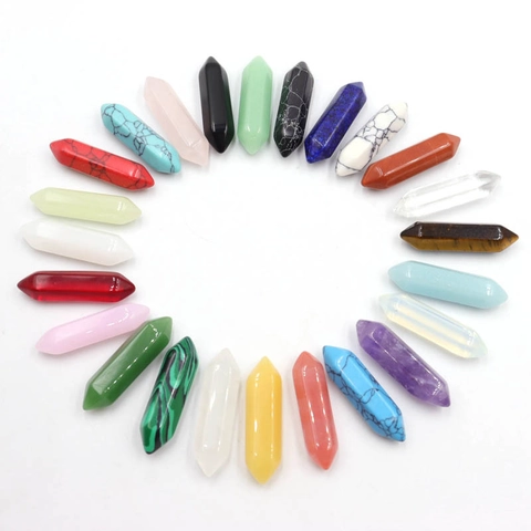 Natuursteen Kristal Zeshoekige Kolom Hangers Dubbele Punt Genezing Yoga Reiki Stenen Kogelvorm Voor DIY Sieraden Maken