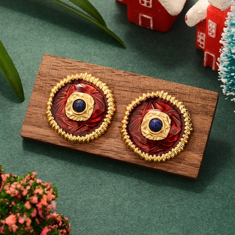 Boucles D'oreilles Puces Rondes En Émail Vintage Avec Tige En Argent Sterling 925 Fleur De Noël Style Palais Élégant