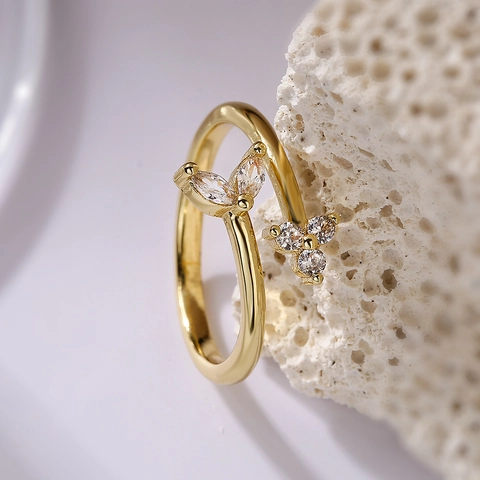 Anello Aperto Regolabile In Rame Placcato Oro Zircone Fiore Smalto Imitazione Perla Artificial Stile INS Gioielli Di Moda Per Donne