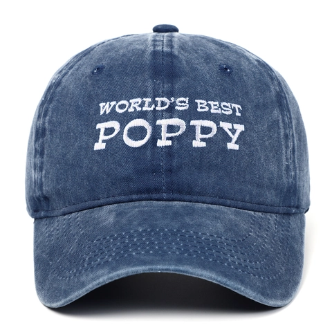 Casquette De Baseball Brodée World's Best Poppy Coton Lavé Vintage Distressed Ajustable Chapeau Soleil Extérieur