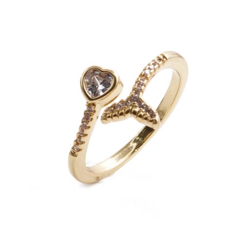Mode Verstellbarer Offener Ring Kupfer Mikro Pave Zirkon Herz Walflosse Kiss Buchstabe Trendiger Schmuck Damen