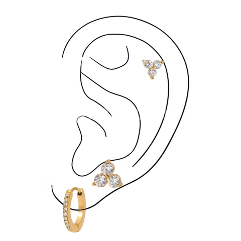 Orecchini In Acciaio Inossidabile Zircone Trifoglio Triangolo E Piccoli Huggie Hoops Placcati In Oro PVD Per Donna