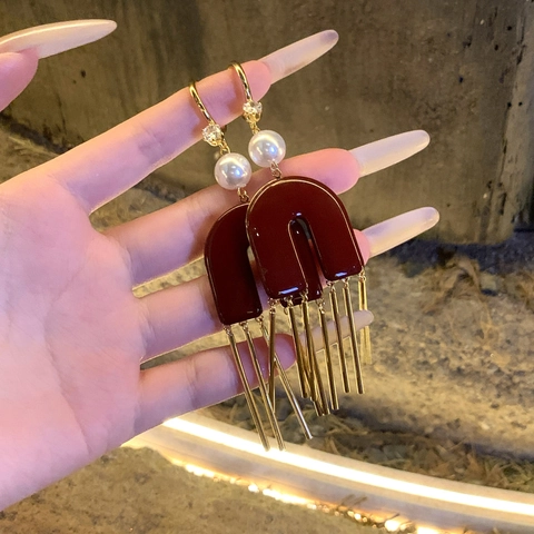 Pendientes Colgantes Retro En Forma De C Con Resina Perla Artificial De Imitación Borla De Metal Y Poste De Plata De Ley 925 Para Mujeres