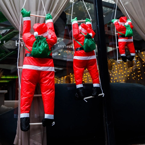 Climbing Santa Claus Ornament Hanging Rope Ladder Fabric Holiday Decoration For Christmas Home Outdoor Indoor Party Festive