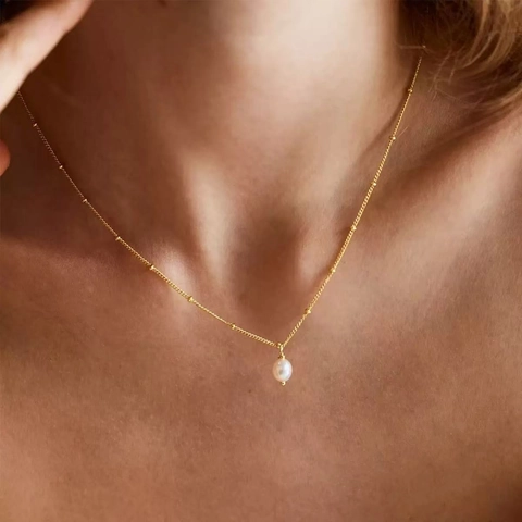 18K Vergoldet Edelstahl Kugelkette Halskette Armband Für Damen Elegant Minimalistisch Schmuck Künstliche Perle Anhänger