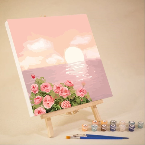 Peinture Par Numéros DIY Peinture Acrylique Toile Cadre En Bois Mini Chevalet Pinceaux Paysage Et Dessin Animé Décoration