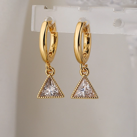 Orecchini A Cerchio Huggie Con Zircone Triangolare Geometrici In Rame Pendenti Delicati Gioielli Di Moda Minimalisti Per Donna