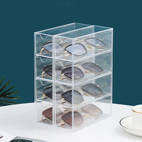 Multi Layer Acrylic Sunglasses Organizer Transparent Desktop Glasses Storage Drawer Type Display Stand Protective Holder