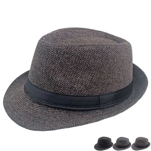 Men Fedora Hat Cotton Polyester Tweed Texture Vintage British Jazz Style With Black Ribbon Band For Men