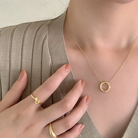 925 Sterling Silver Necklace With Irregular Circle Pendant Minimalist Korean Style For Women