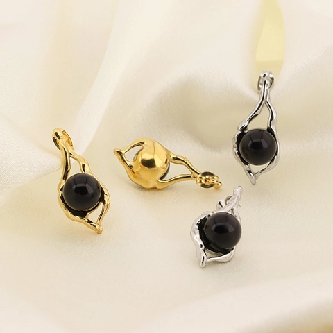 Orecchini A Goccia D'acqua Geometrici Irregolari In Acciaio Inossidabile Con Perla Artificial Nera Stile Vintage Francese Lusso Per Donne