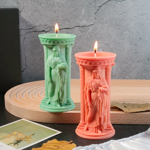 Athena Goddess Silicone Candle Mold Greek Roman Column Relief 3D Statue DIY Aromatherapy Plaster Soap Making Ornament