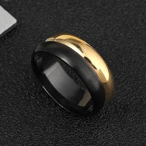 Anello A Fascia In Acciaio Inossidabile Minimalista Uomo Donna Bicolore Nero Oro Lucidato Spazzolato Stile Industriale