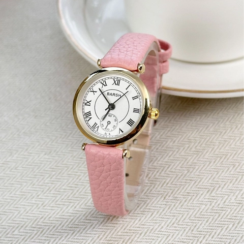 Women Quartz Watch Retro Elegant Round Dial Roman Numerals Small Second Alloy Case Faux Leather Strap Casual Wristwatch