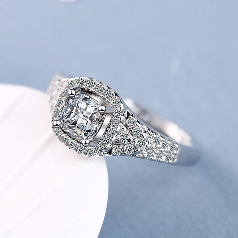 Luxus Kissen Schliff Strass Halo Offener Ring Versilbert Kupfer Verstellbar Geometrisch Mode Schmuck Fingerring Für Damen