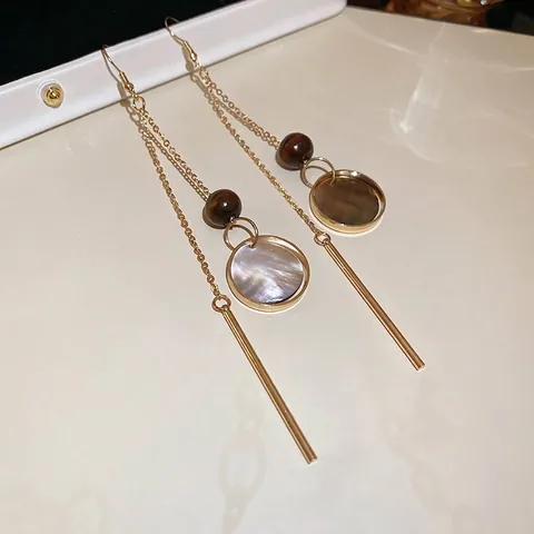 Lange Quasten Ohrhänger Für Damen Vintage Rund Perlmutt Muschel Holzperlen Mit 925 Sterling Silber Ohrstecker