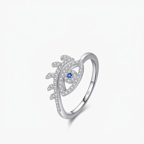925 Sterling Silber Böser Blick Ring Blau Weiß Zirkon Verstellbar Offen Schmuck Für Frauen Mode Wimpern Design
