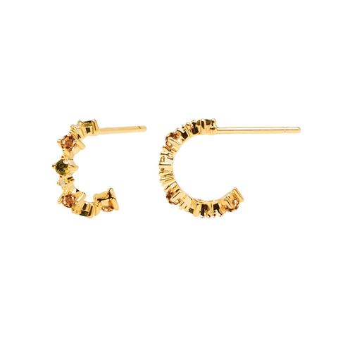 Tige en Argent Sterling 925 Zirconia Coloré Boucles d'Oreilles Clous en C Géométrique en Cuivre Électroplaqué pour Femme Bijoux