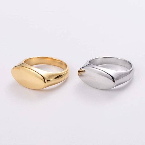 Anillo De Sello Plano Ovalado Minimalista Acero Inoxidable 304 Pulido Superficie Lisa Joyería De Moda Mujer