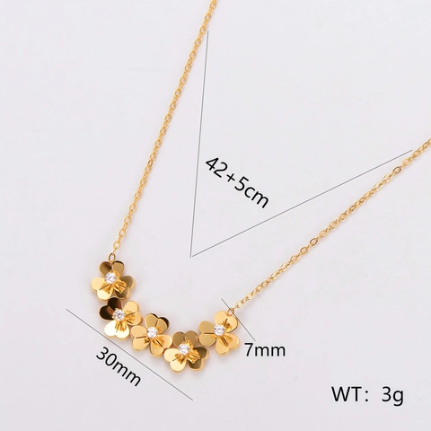 Elegante Collar Con Colgante De Cinco Flores Acero Inoxidable 304 Chapado En Oro 18K Circonita Trébol Joyas Para Mujer