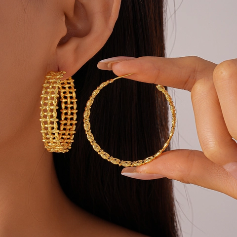 Braided Hollow Hoop Earrings With 925 Sterling Silver Earring Post Metallic Gold Plated Unique C Shaped Fashion Jewelry