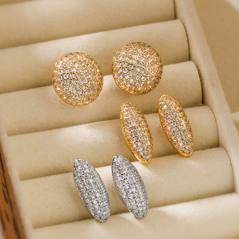 Geometrische Ohrstecker Kupfer 18K Vergoldet Mikro Pave Zirkon Elegante Schmuck Accessoires Geschenk Damen