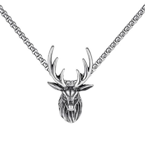 Men Deer Head Pendant Necklace With Stainless Steel Chain Vintage Alloy Stag Reindeer Antlers Retro Hip Hop Punk Jewelry