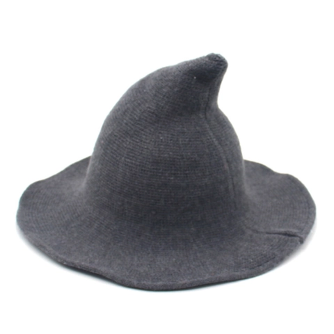 Sombrero De Bruja Punto Mezcla De Lana Punta Ala Ancha Halloween Cosplay Disfraz Invierno Cálido Para Mujeres