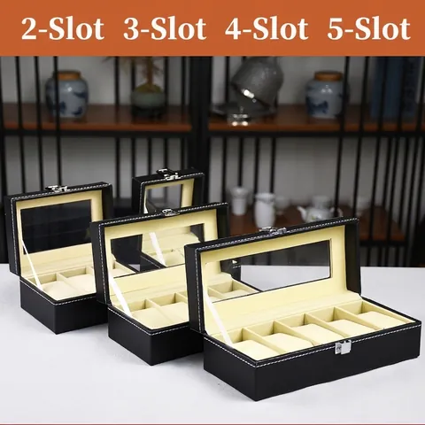 Uhrenbox Organizer PU Leder Schmuck Display Case Mit Glasdeckel Transparentes Fenster Metallschloss Für Damen Herren