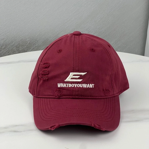 Casquette De Baseball Distressed Coton Lavé Broderie Lettre E Déchiré Bord Incurvé Chapeau Soleil Ajustable Unisexe